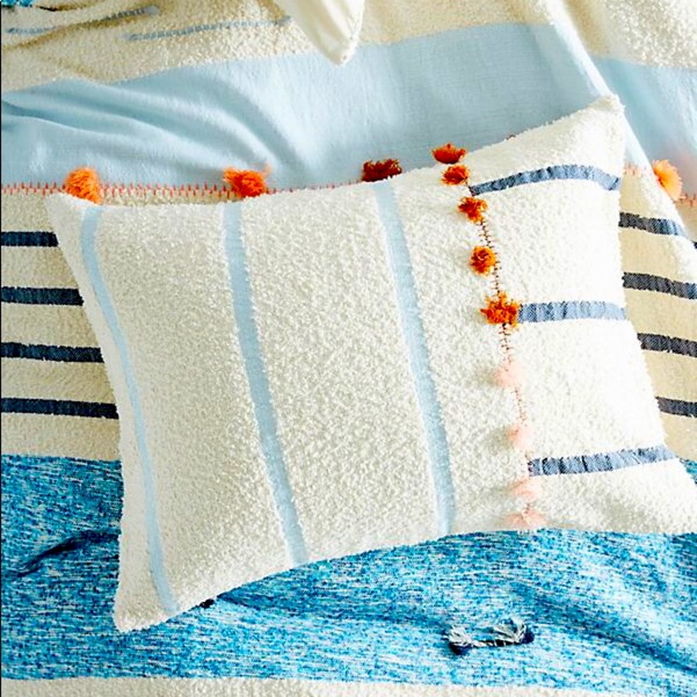 Anthropologie All Roads tassel pillow shams. Beige, pink, blue southwest striped